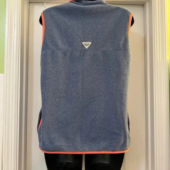 Columbia PFG Fleece Vest | Dusty Blue with Coral Pink Trim Warm - Picture 3 of 6